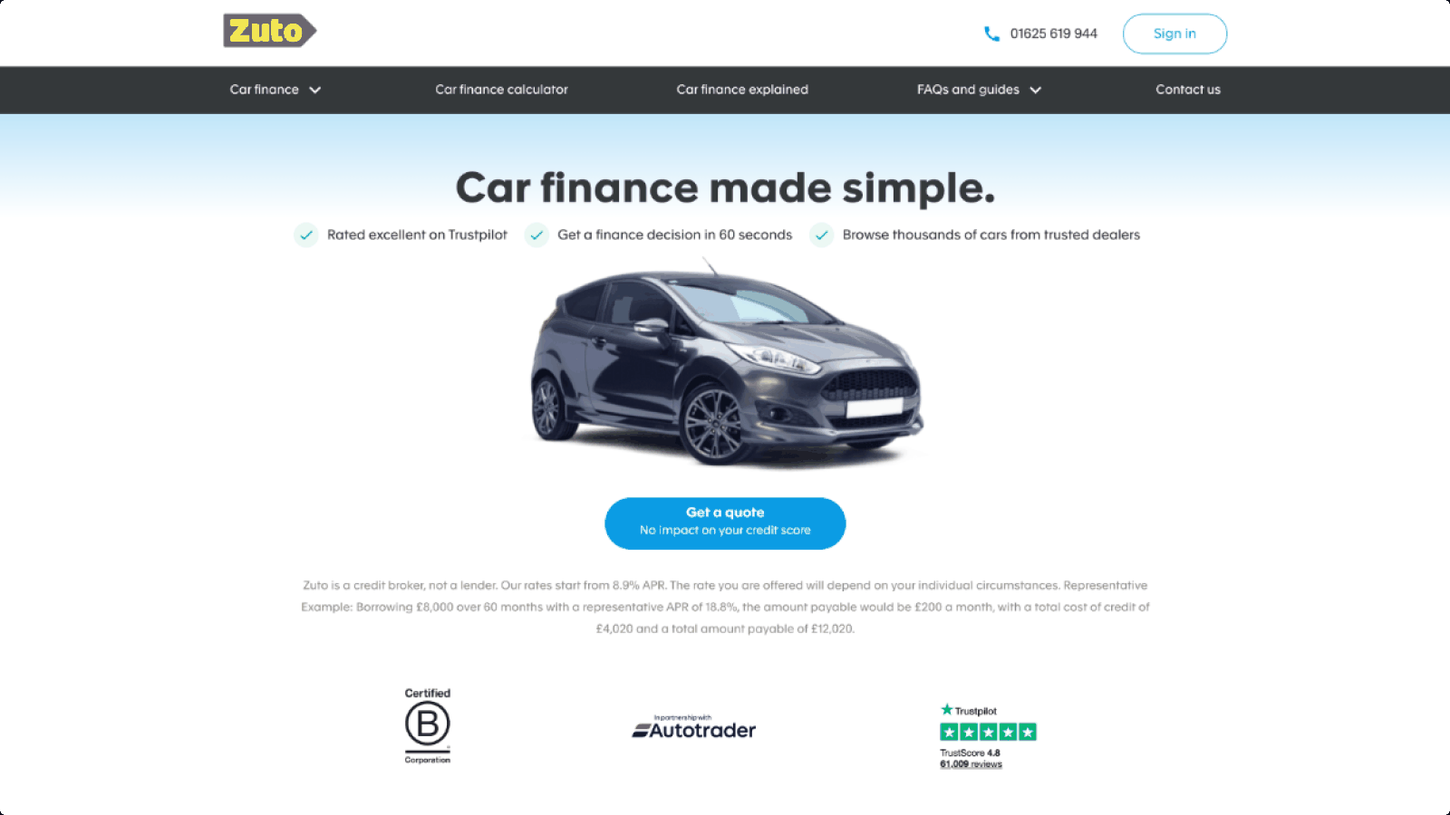 Zuto — car finance platform design